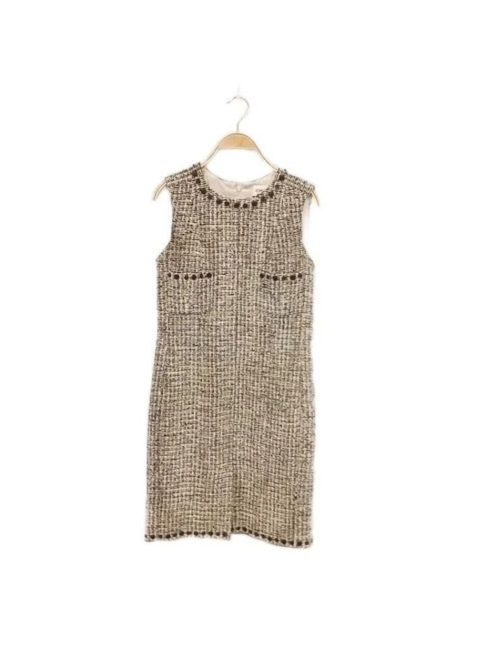 Chanel 03A Sleeveless Tweed Dress Knee-Length Black White 36